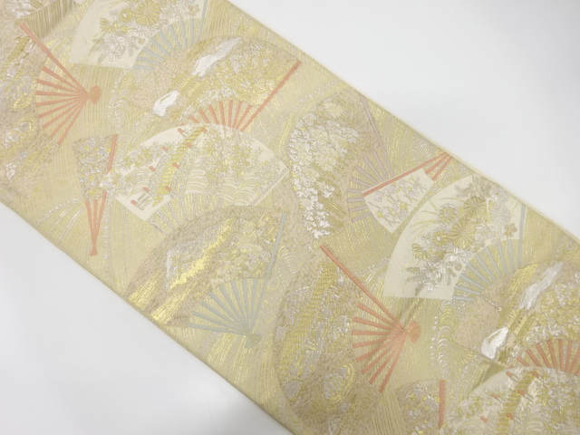 JAPANESE KIMONO / ANTIQUE FUKURO OBI / SILK / WOVEN FAN & SCENERY IN KYOTO